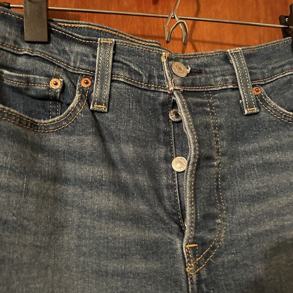 Levi's Jeans Wedgie Straight Women’s 29 Distressed Dark Blue Denim Button Fly - Picture 5 of 10